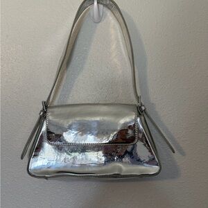 Like Dreams Y2K Silver Metallic Shoulder Bag Futuristic Mini Purse